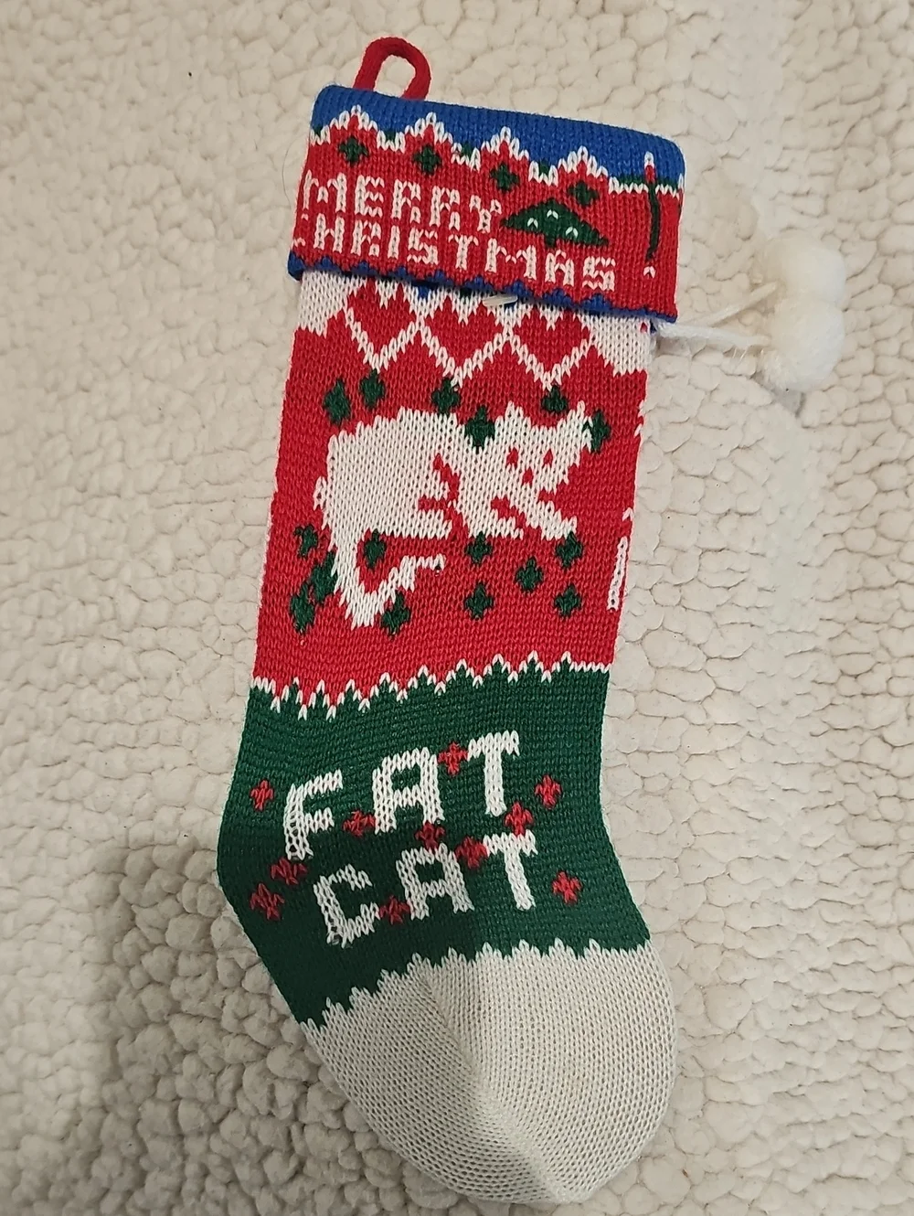 Holiday 'Fat Cat' Knit Cat Stocking - Red, Green & White